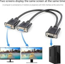 Image of VGA Splitter Cable 1 Computer to Dual 2 Monitor Male to Female Adapter Wire