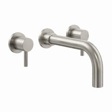 Image of Wall Mounted Basin Mixer Tap Brushed Nickel Dual Lever WRAS Bathroom Brass