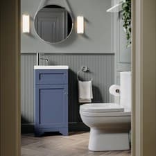 Image of Close Coupled Toilet and Blue Basin Vanity Unit Cloakroom S BUN/BeBa_25840/77812
