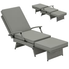Image of Outsunny Foldable Rattan Garden Recliner Chair w/ Cushion, Footrest, Grey