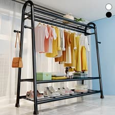 Image of Heavy Duty Double Rail Clothes Hanging Rack Shelf Metal Display Stand Garment UK