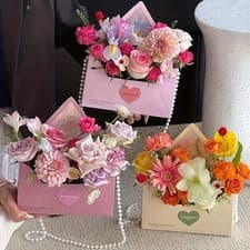 Image of 5 Elegant Envelope-Shaped Floral Gift Boxes, Love Letter Text Design Flower Box