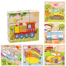 Image of Wooden Jigsaw Puzzle Educational Learning Toy Animal Fruit Traffic Kids Game Fun