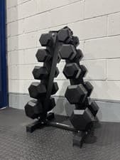 Image of Hex Dumbbell 5-20kg Set With Vertical Rack Stand - Free weights- 5 Pairs Set