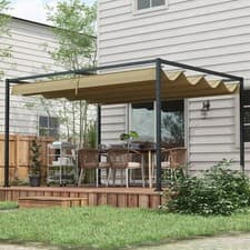 Image of Outsunny 3x2m Metal Pergola Gazebo Patio Sun Shelter Retractable Canopy Khaki