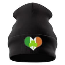 Image of Embroidered Irish Heart Beanie Hat Ireland Shamrock Design Patriotic Gift