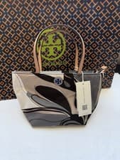 Image of Tory Burch Nylon Printed Mini Tote Bag Crossbody Bag Black Twisty Flower Ella