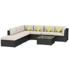 Image of 8 Piece Rattan Corner Sofa Set with Wide & Deep Seat, Assembled Aluminium
