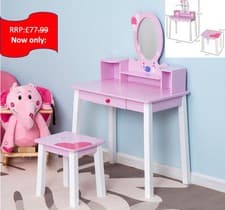 Image of Kids Dressing Table and Stool Set Make Up Desk with Storage (Pink) HOMCOM