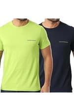 Image of Emporio Armani Men's 2 Pack Lounge Crew Neck T-Shirt – Blue/Lime