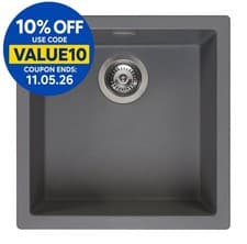 Image of Reginox Amsterdam 40 Integrated Single Bowl Granite Kitchen Sink Grey Silvery