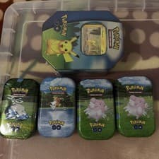 Image of Pokemon Tcg Go Pikachu Collectors Tin Factory Sealed x 4 mini tins BUNDLE