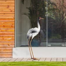 Image of Standing Crane Figurine Crane Statue Ornament Metal Sculpture Garden Decoration