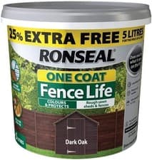 Image of Ronseal RSLFLDON4LAV One Coat Fence Life Dark Oak New 4 Litre +25%