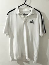 Image of Adidas White Polo Shirt Size XS Original 3 Black Stripes Short Sleeve