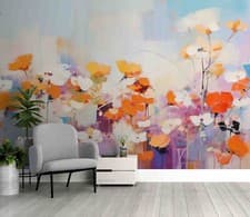 Image of 3D Abstract Art Floral Painting Self-adhesive Removeable Wallpaper Wall Mural