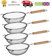 Image of Stainless Steel Mesh Sieve Wooden Handle Liquids Strainer Utensil Multi discount