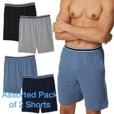Image of M&S 2 Pack Mens Loungewear Elasticated Shorts Cotton Plain Jersey Pyjama Pants
