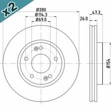 Image of HELLA Brake Disc Front Fits Hyundai Coupe i30 ix20 Sonata Kia 8DD 355 120-141