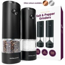 Image of Electric Salt & Pepper Grinder Set Mills Adjustable Coarseness Andrew James UK