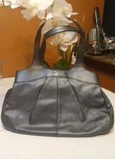Image of Vintage COACH Lexi Metallic Navy Leather Hobo Satchel Shoulder Bag F18829 Pebble
