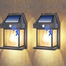 Image of 2 Pack Solar Wall Lights Outdoor Garden, Solar Vintage Wall Lanterns Motion Sens