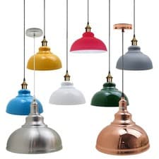Image of Modern Vintage Coloured Pendant Light Metal Dome Ceiling Lamp Industrial UK