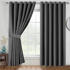 Image of Thick Thermal Blackout Curtains Ready Made Eyelet Ring Top Pair Curtain Panel