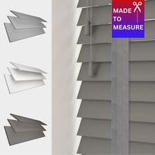 Image of MADE TO MEASURE FAUX WOOD TAPE VENETIAN BLINDS 50MM SLATS WHITE GREY