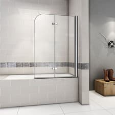 Image of 2 Fold Bath Shower Screen 180° Pivot Hinge Chrome Easyclean Glass 6mm
