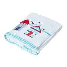 Image of Super Absorbent Embroidered Beach Hut & Pink Flamingo Bird Design Towel