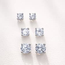 Image of 925 Sterling Silver Plated Cubic Zirconia CZ 3 Pair Set Stud Earrings 4+5+6mm UK