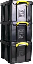 Image of Really Useful 35L Solid Black Plastic Storage Box (Pack of 3) Next Day Delivery