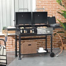 Image of Dual Fuel BBQ Grill, Charcoal 2+1 Gas Burner Barbecue Grill with Thermometer