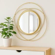 Image of Metal Large Wall Mounted Mirror Round Gold Art Classic Mirror Decor Hanging