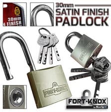 Image of Heavy Duty Satin Finish Padlock 30mm Hardened Steel & Solid Brass Cylinder