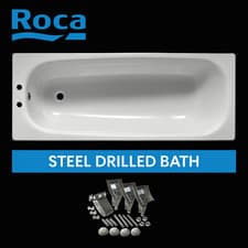 Image of Roca Contesa 1700 x 700mm Steel Bath 2TH with Legs | Pre-Drilled | Gloss White