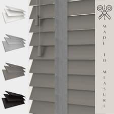 Image of MADE TO MEASURE FAUX WOOD 50MM VENETIAN BLINDS SLATS STRING GREY WHITE