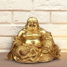 Image of Feng Shui Happy Man Laughing Buddha Sitting Brass Statue Idol Home Decor