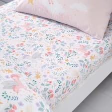 Image of Catherine Lansfield Fairytale Unicorn Fitted Sheet Kids Bedding Bedroom Linen UK