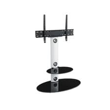 Image of Lugano Oval Pedestal TV Stand VESA White Bracket & Black Glass up to 65"