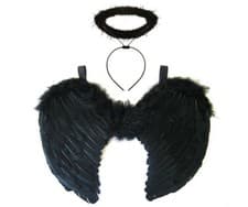 Image of Black Gothic Dark Angel Fairy Wings and Halo Halloween Devil Fancy Dress Costume