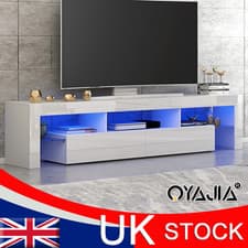Image of 160cm Modern TV Unit Cabinet White High Gloss Doors 2 Drawer with RGB LED Uatzxg