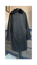 Image of Woman’s Coat Faux Fur Collar Black Trench Coat Jacket Size UK 16 by V By Very