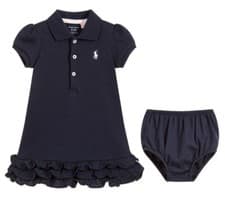 Image of Ralph Lauren Baby Girl Navy Cupcake Frill Polo Dress & Pantie Set 9 Months Mint
