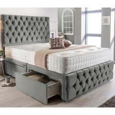 Image of New Chesterfield Divan Bed Plush Velvet Upholstered Drawer Storage 54" Headboard
