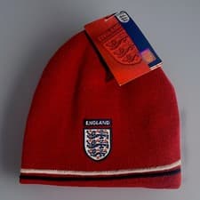 Image of England National Football Team Three Lions Crest Logo Red Winter Beanie Hat