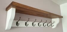 Image of Coat Rack With Shelf 7 Double Hooks Dark Oak Wax,chunky All White