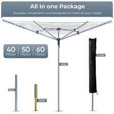 Image of Heavy Duty 40/50m 4 Arm Rotary Dryer Airer Outdoor Clothes Washing Line w/ Cover