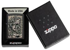 Image of Genuine ZIPPO Lighter 48616 GORY TATTOO BLACK MATTE SKULL SNAKE BNIB
